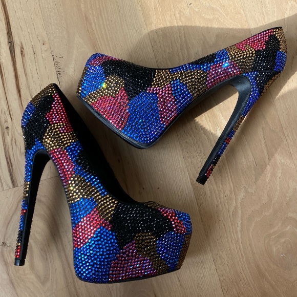 Steve Madden Dyvinal Platform Stiletto Pumps High Heels Rhinestone Crystal Sz 7 - Picture 1 of 6